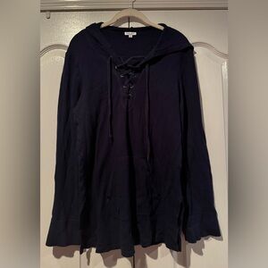 Splendid Navy Blue Lace Up Detail Waffle Knit Hooded Long Sleeve - Size XL